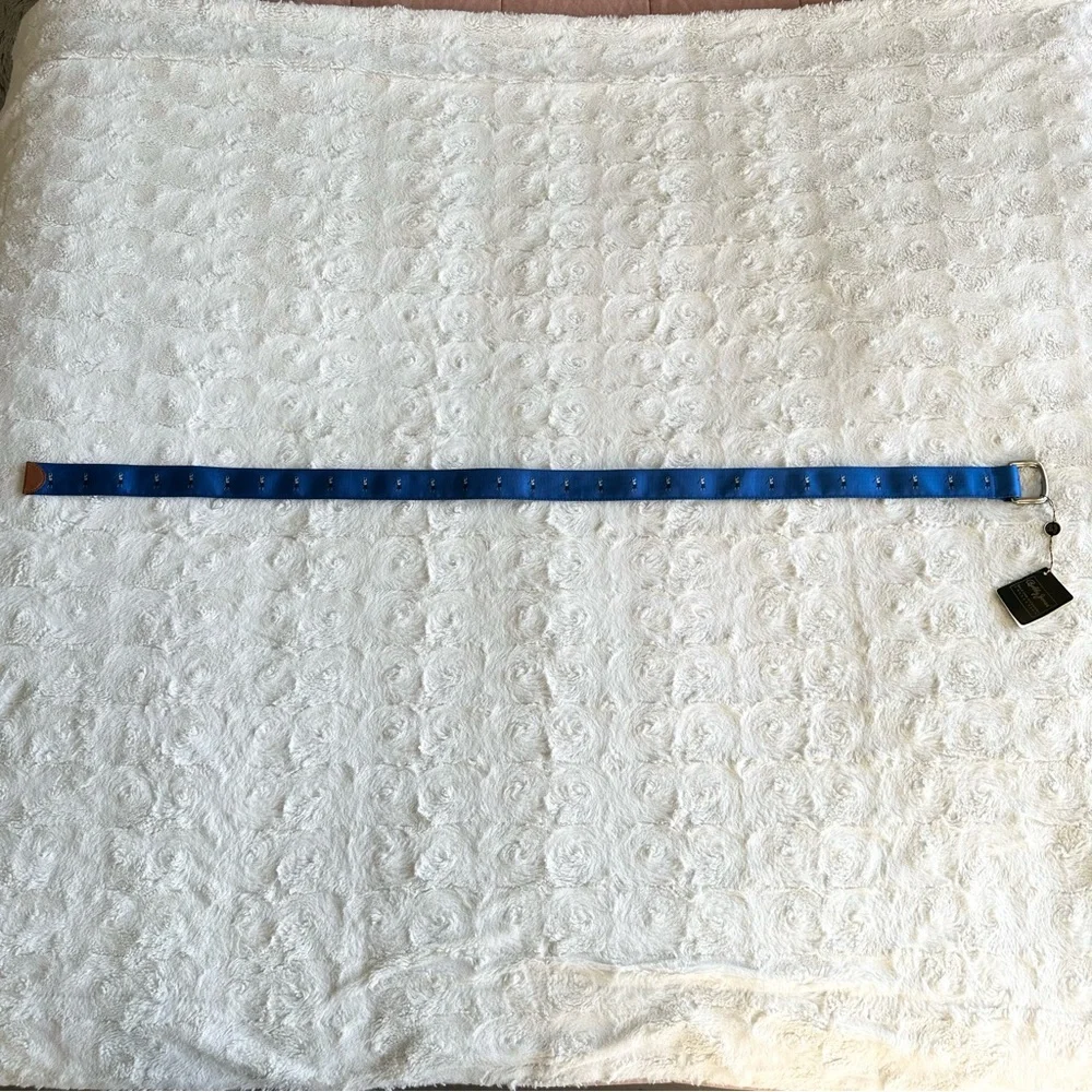 Bobby Jones Belt Mens 34 Blue Golfer Motif D-Ring Adjustable Preppy Fabric NWT